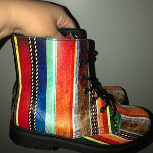 Yes We Vibe Women's Colorful Striped Combat Lace-Up Boots